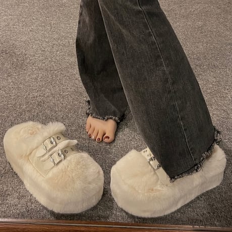 all fur belt shoes 3色