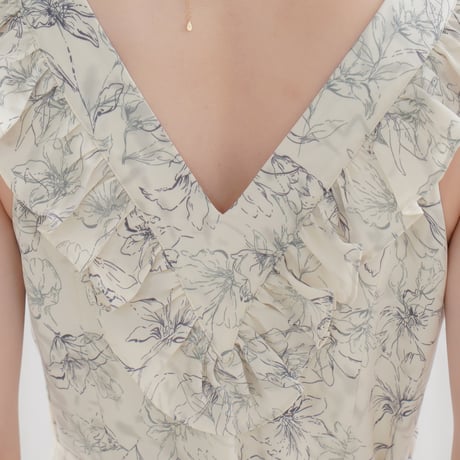 flower frill no sleeve dress