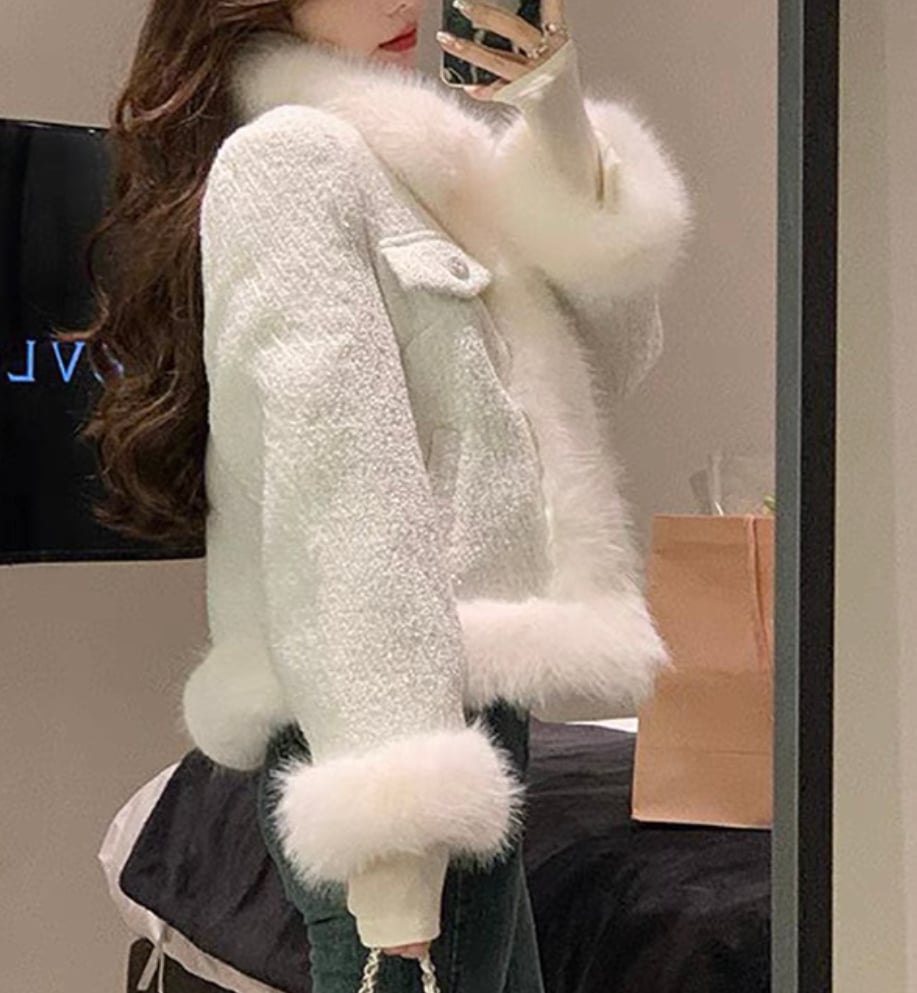 取外し可能襟の白い羊のファーが素敵support surface ツイードコート 取外し可能襟の白い羊のファーが素敵support surface ツイードコート