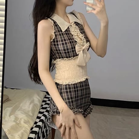 check ribbon swim wear