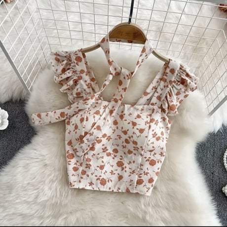 flower frill ボウタイ付きトップス4色