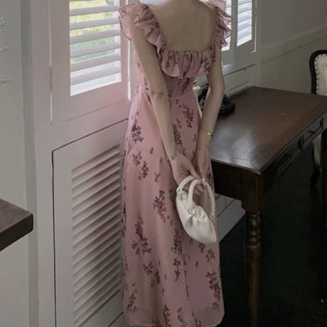 square neck frill flower op