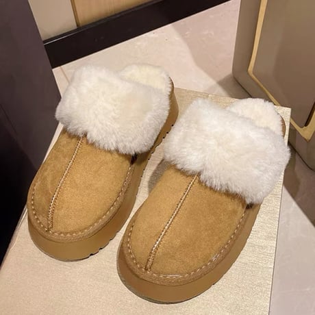 ファー付きフラットシューズ 3色