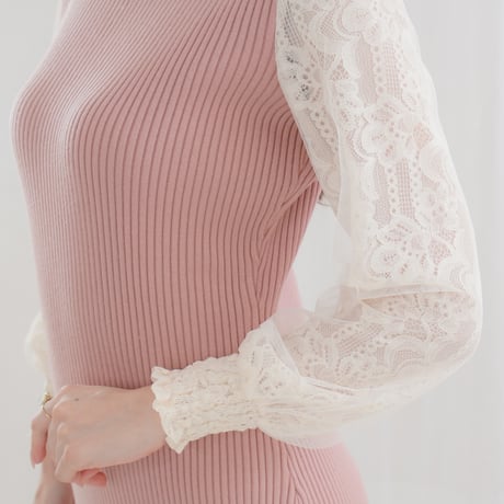 lace sleeve knit long dress 3色