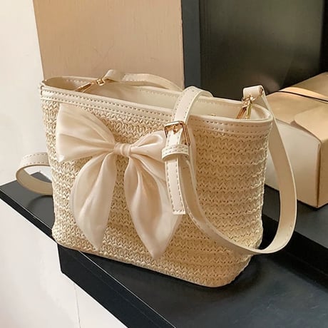 リボン付きstraw bag 2色