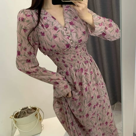 ヴァニラ様ご着用*.flower print chiffon onepiece
