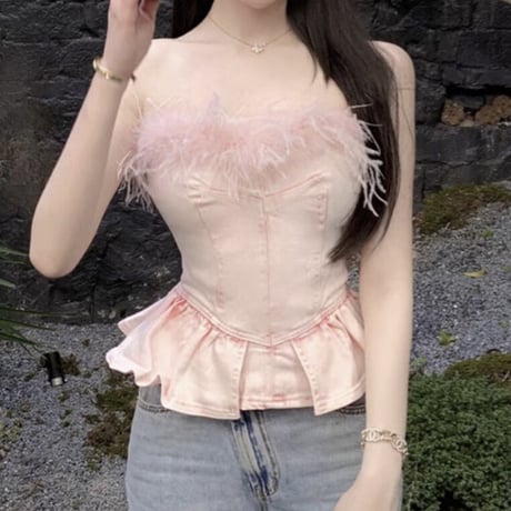 feather pink peplum tops