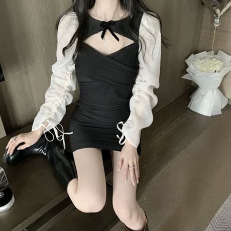 ゆうめろ様ご着用♡シースルー袖リボンポイントワンピ