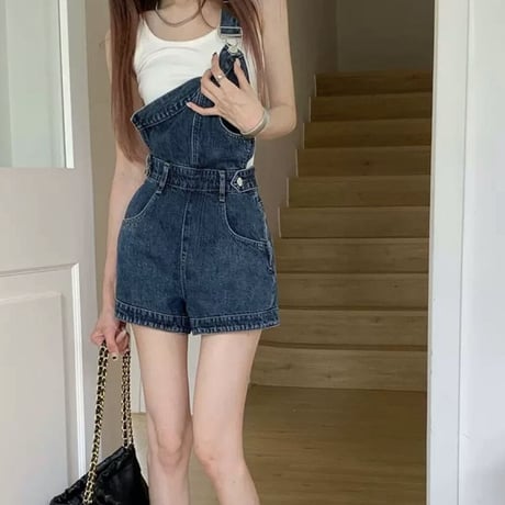 デニムサスペンダーショートパンツ