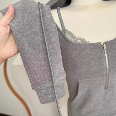 Lace Zip Hoodie Lounge Set 2色