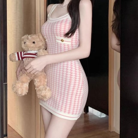 pink千鳥柄キャミワンピ