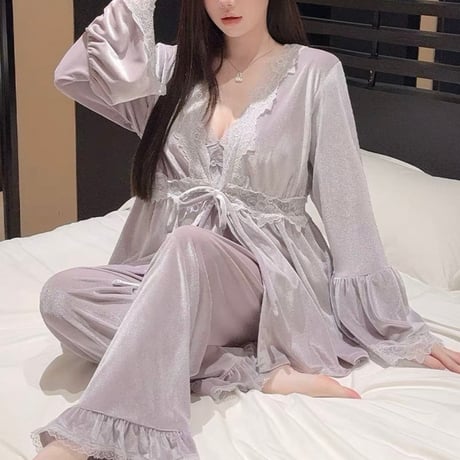 Velour Lace Pajama Set 3色