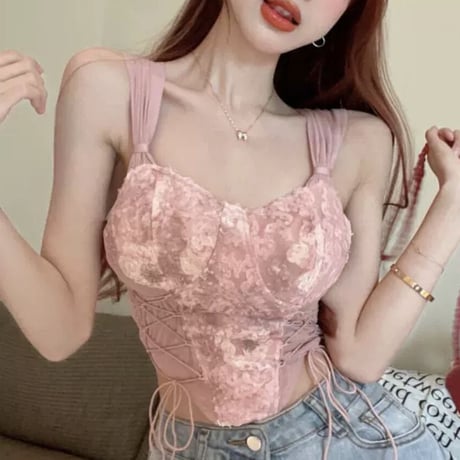 pink lace up mini tops