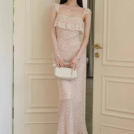 Lace Frill Floral Mermaid Dress