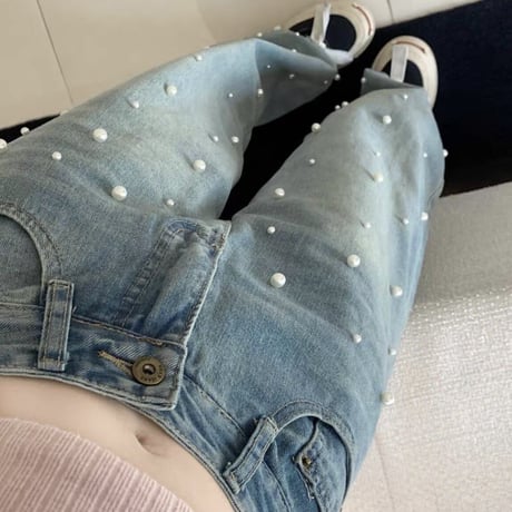 パール付きストレートデニム