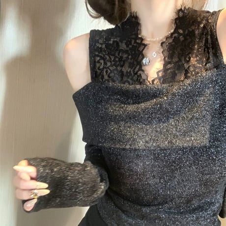 lace オフショニットトップス 2色