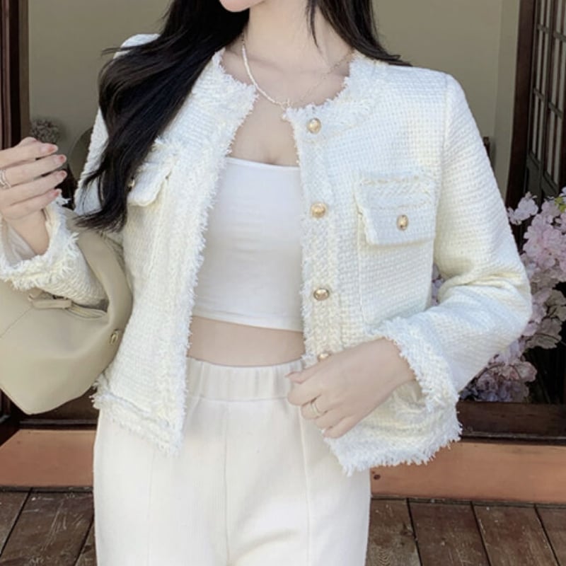 ivory simple tweed jacket | ecrea