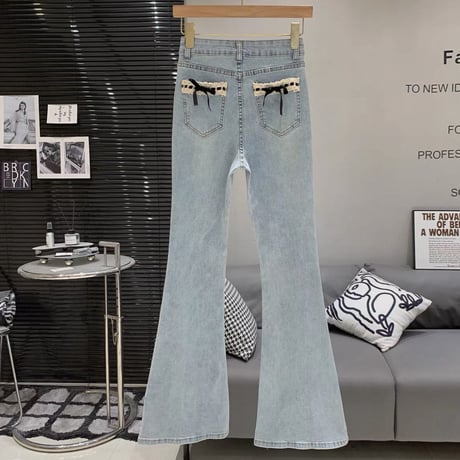 Ribbon denim pants