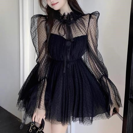 tulle ribbon dress op 2色