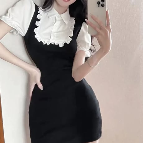 monotone girly 半袖ワンピ