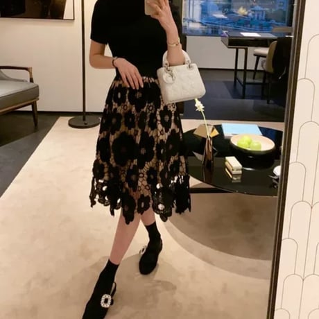 black flower beige skirt