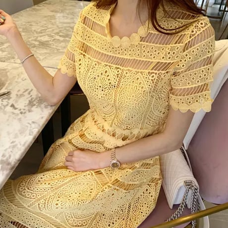 愛瀬椿様ご着用yellow crochet onepiece