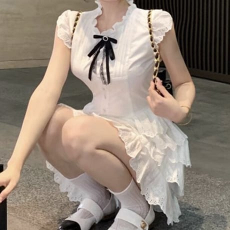 Girlyコットンレース ワンピ
