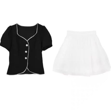 blackパールトップス+チュールスカートset