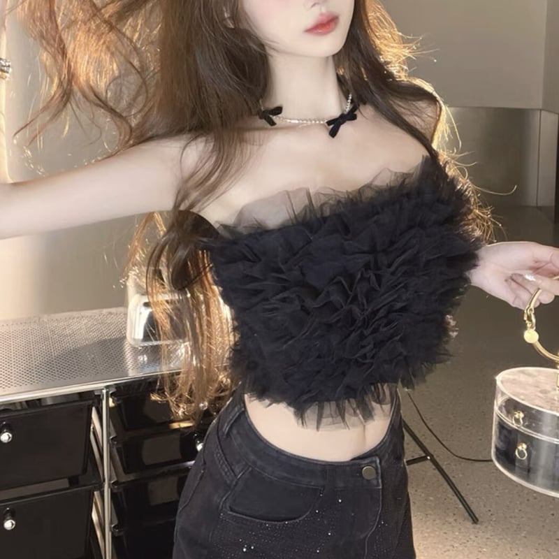 dia豹柄やのフリフリベアトップス y2k 00s coquetteフェアリー 姫ギャル 豹柄ベアトップ 平成