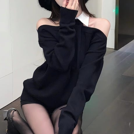 襟付き肩あきゆるトップス
