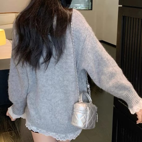 レース×ニットゆるトップス3色