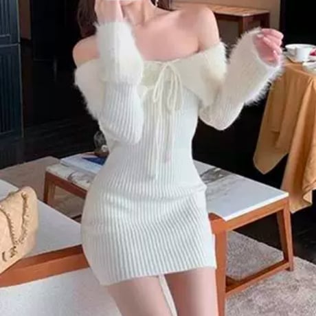 オフショリボンニットワンピ