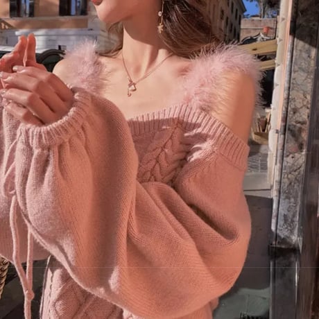girly fur over knit 2色