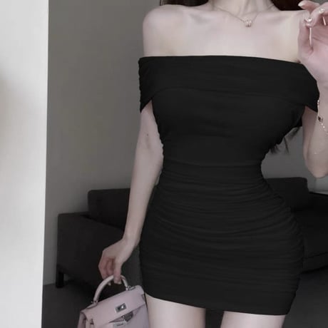 Off Shoulder Ruched Dress 3色