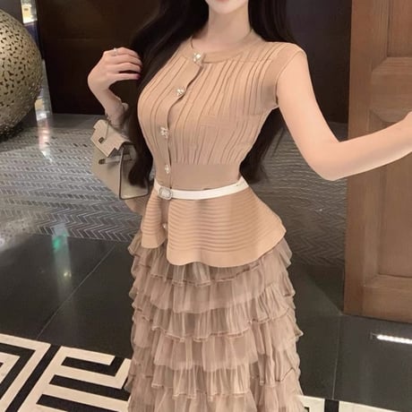 Elegant Pleated Peplum Set Up 2色