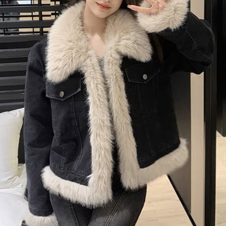 ファー×デニム コート