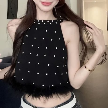 kira kira × fur black tops