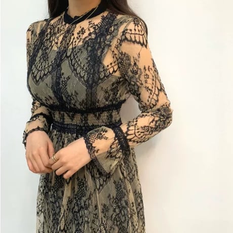 mao様ご着用*.シックレースロングワンピ