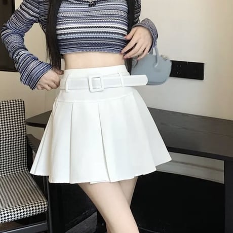 ベルト付きプリーツスカート3色