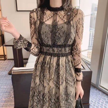 mao様ご着用*.シックレースロングワンピ