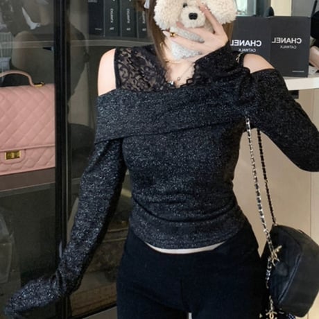 lace オフショニットトップス 2色