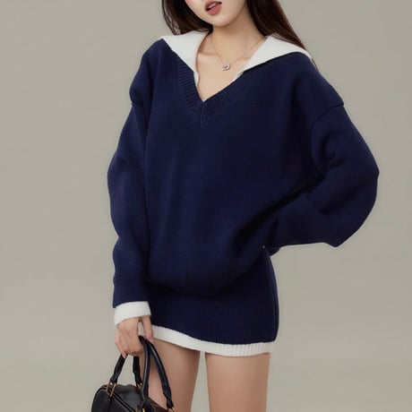 Layered Collar Knit Mini Set Up 3色