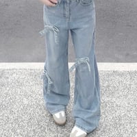 Ribbon Detail Wide Denim
