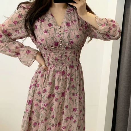 ヴァニラ様ご着用*.flower print chiffon onepiece