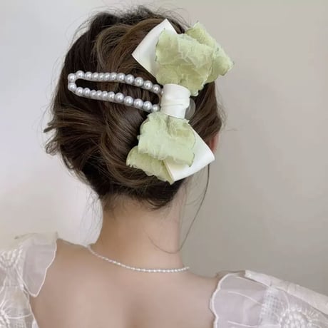 リボンパール ヘアクリップ3色