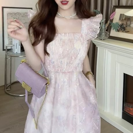 Girly mix color frill gather op