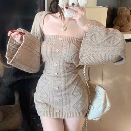 Cable Knit Cardigan Set 2色