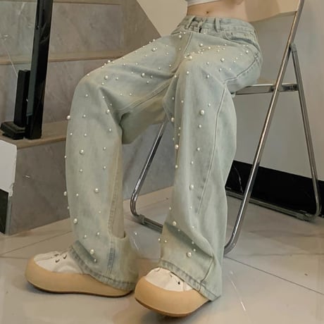 パール付きデニムパンツ