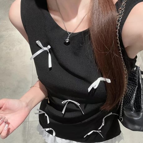 ミニリボン付き裾プリーツワンピ