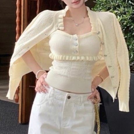 Cream Lace Layered Set